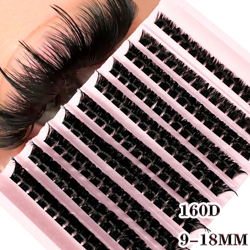 160D Individual Lash Extensions, 10 Rows Natural Faux Mink Cluster Lashes for Makeup, Soft Lightweight Eyelash Extensions