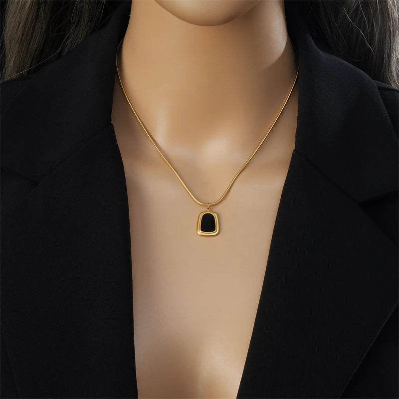 DIEYURO 316L Stainless Steel Black White Geometric Necklace Bracelets Earrings For Women New Trendy Jewelry Set Wedding Gift