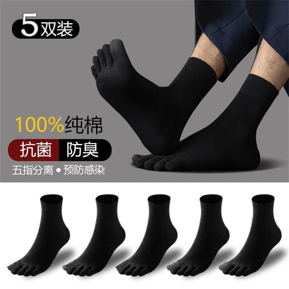 5 PAIRS Pure Cotton Five Fingers Socks Men Pack Sweat-absorbing Summer Thin Sports Split Toe Socks Mid Tube Meias