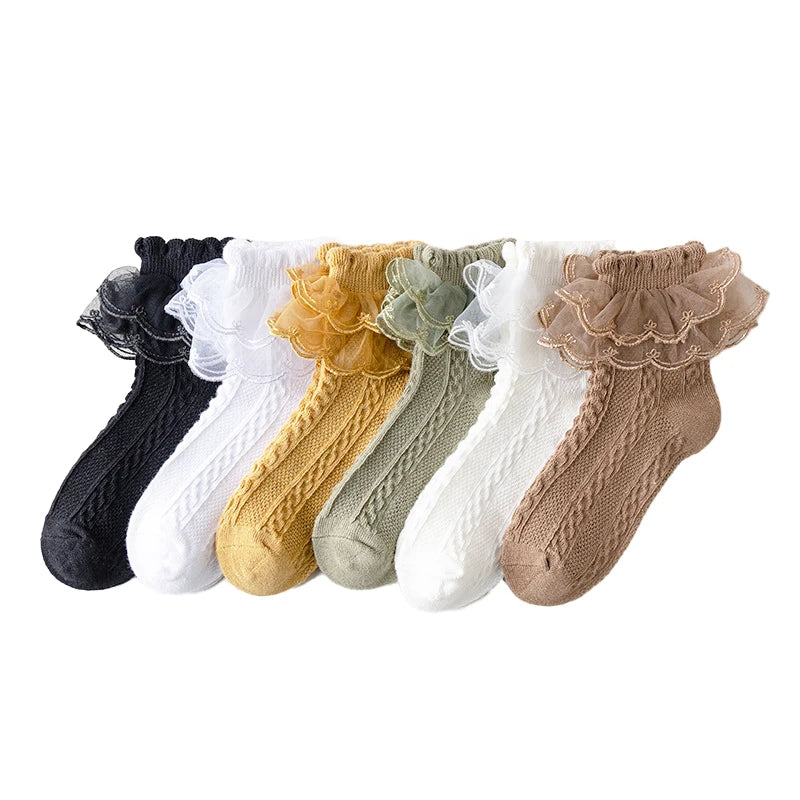 2-9Y Baby Spring Lace Ruffle Socks Children Cotton Autumn Girls Dance Socks Cute Toddler Socks Princess Style Baby Accessories