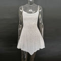 DGLUKE Spaghetti Strap Asymmetrical Mini Dress Sexy See Through Mesh Summer Dress Woman Sparkly Rhinestone Party Prom Dress