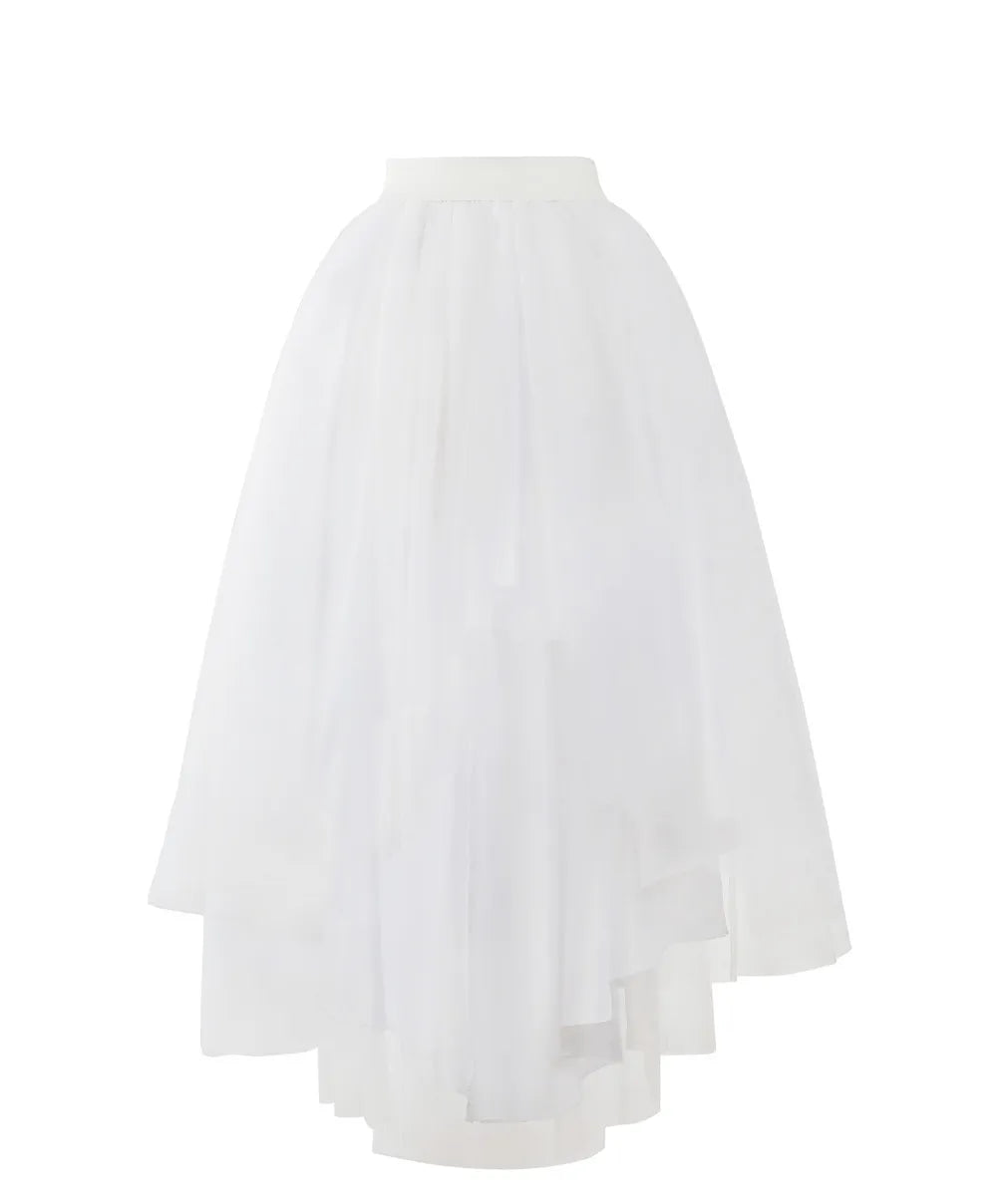 MisShow Gothic Punk Hi-Lo Tulle Maxi Women Skirt Elastic Waist High Low Mesh Net Costume Party Prom Cocktail Long Tutu Dress