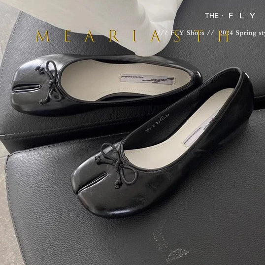 Tabi Shoes Ballet Falts Leather Ballerina Shoes For Women Split Toe Flats Tabi Shoes Slip On Soft Bottom Moccasins with Bowknot