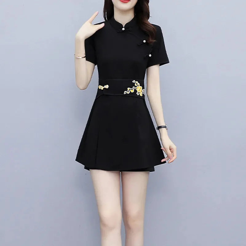 Women's Suit Chinese Style Clothes Two Piece Sets 2025 Summer New Crop Top And Shorts Retro Cheongsam Outfits Matching For Women