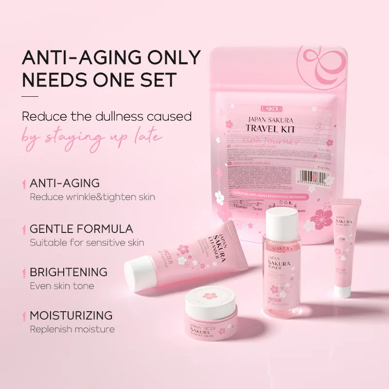 LAIKOU Sakura Skin Care Sets Facial Cleanser Face Cream Serum Toner Moisturizing Brightening Anti Wrinkles Skin Care Kit