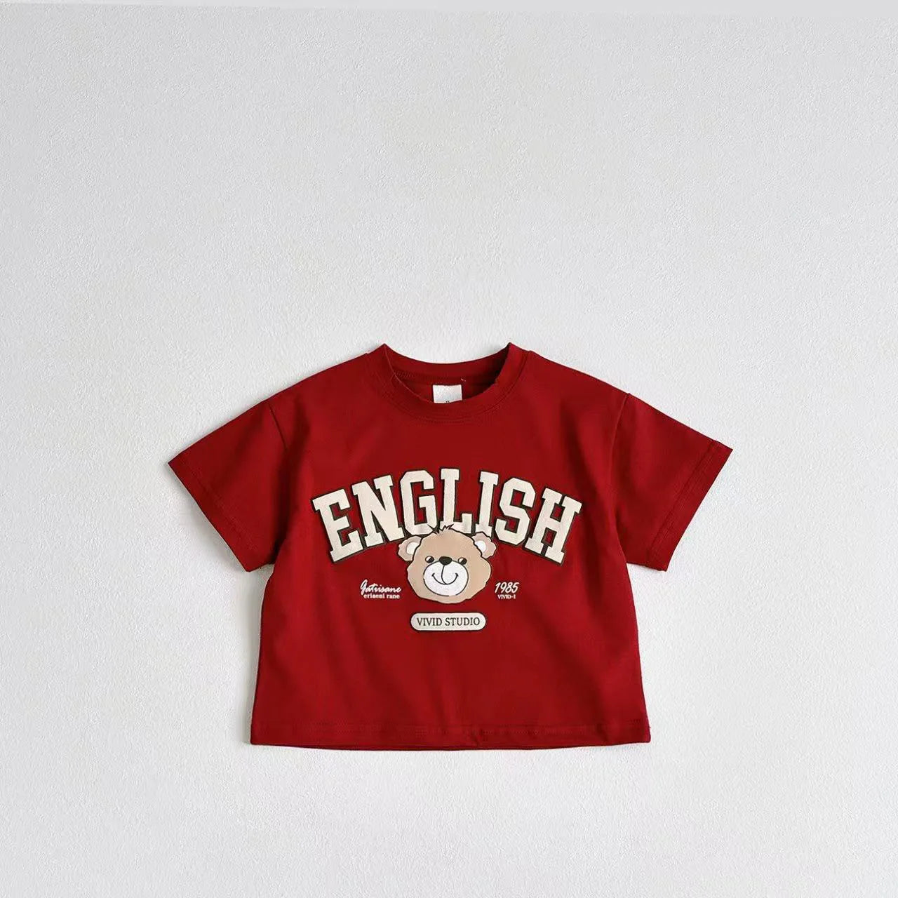 Summer Clothes Cartoon Beat T-shirt Solid Color Versatile Tees Boys And Girls Short Sleeve Tops Pure Cotton Tees For Children