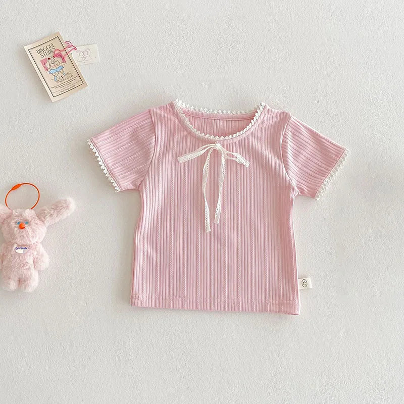 MILANCEL New Summer Kids T-shirt 1-5T Boys Cute Hollow Out Floral Tops Children Thin Style Pit Strip Lace Girls Tee