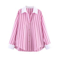 HH 2026 Female Fashion Versatile Blouse Top Women Spring Pink Striped Lapel Long Sleeve Single Breasted Decoration Casual Shirt