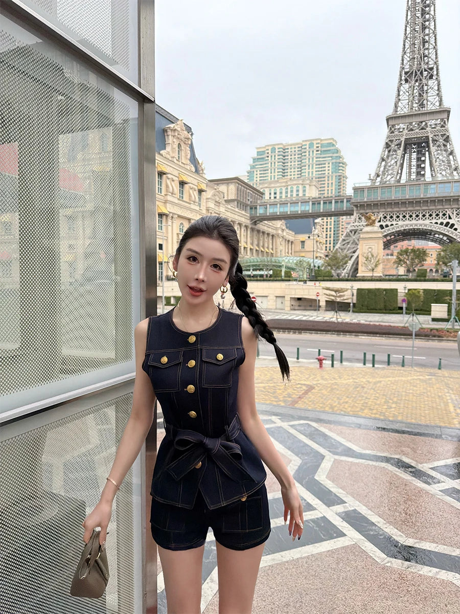 High Waist Straight Leg Jeans Ladies First Design Spring New Style Slimming Shorts with Outer Pockets Casual Pants for Women