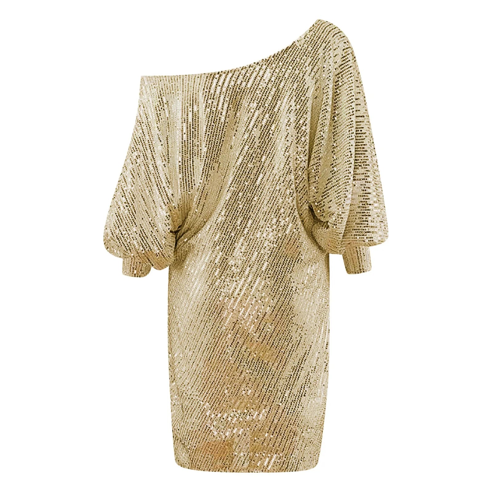 Sequined Party Dresses Women's Sexy One Shoulder Ankle Length Midi Dress Pullover Solid Color Evening Club Party Dress For Women