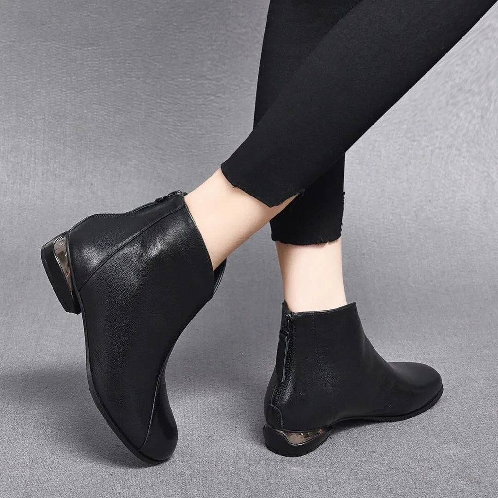 Fashion Ladies Ankle Boots Soft Sole Female Leather Short Boot 2023 New Autumn Winter Warm Plush Low Heel Booties Women Footwear