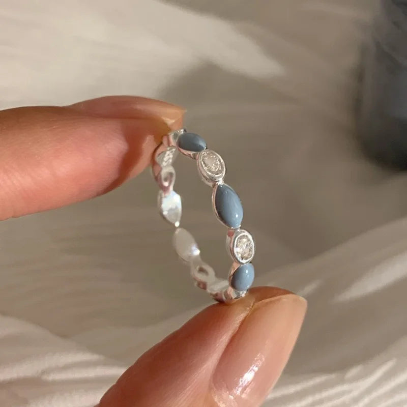 925 Sterling Silver Rings For Women Geometric Fine Jewelry Finger Adjustable Blue Flower Ring For Party Birthday Gift