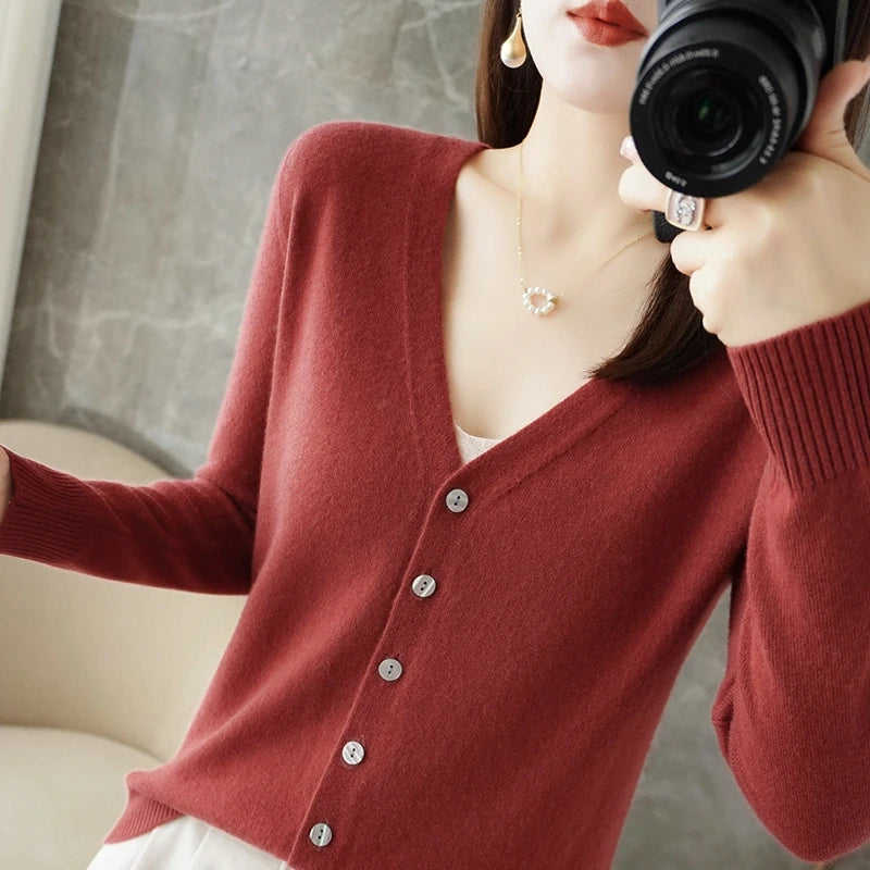 V-Neck Temperament Small Fragrant Wind Women Loose Sweater