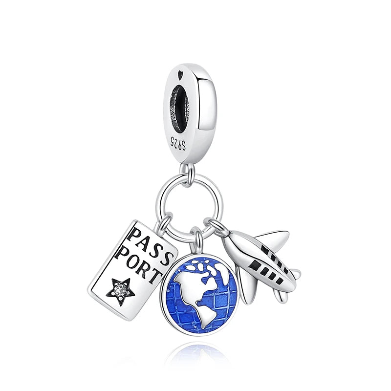 Original 925 Sterling Silver Charms Love Travel London Bus Suitcase Paris Beads Fit Brand Bracelets Necklaces Women DIY Jewelry