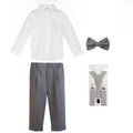 Boys Strap Pants Suit Fashion Gray Stripe Kids Weddings Blazers Set 2-12 Years Children School Uniform Toddler Birthday Outfits
