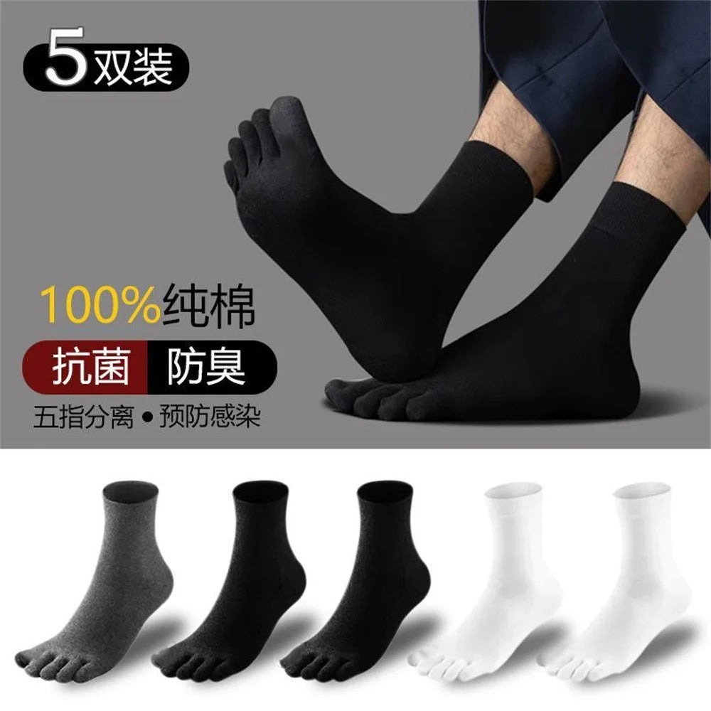 5 PAIRS Pure Cotton Five Fingers Socks Men Pack Sweat-absorbing Summer Thin Sports Split Toe Socks Mid Tube Meias