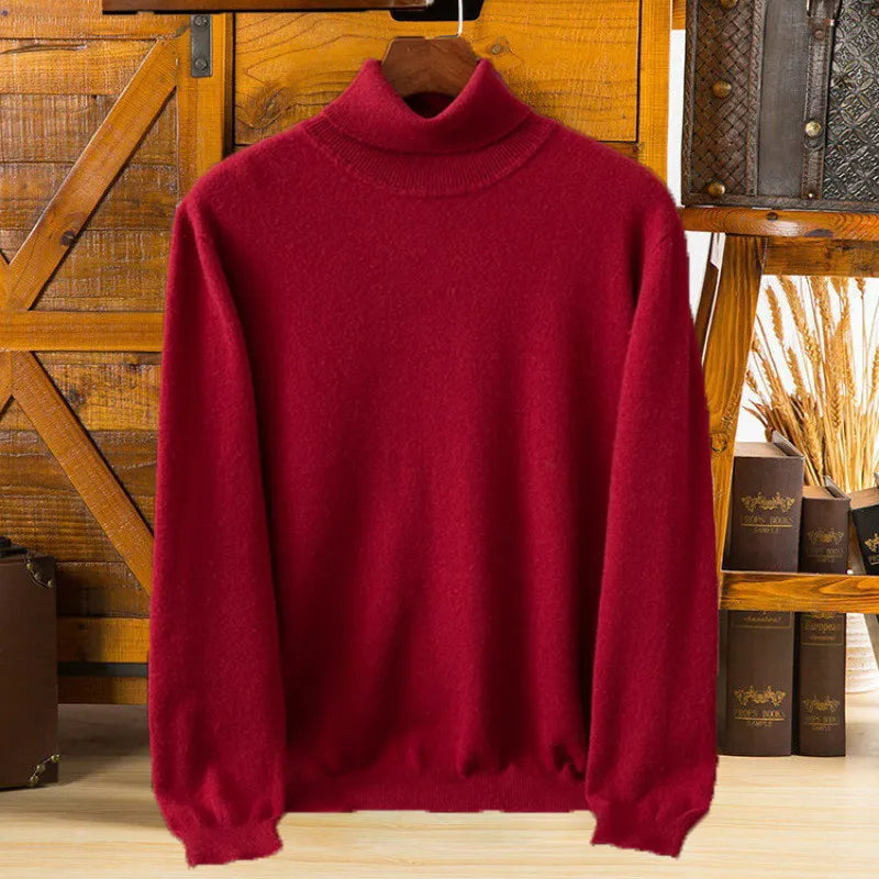 Men's 100% pure Cashmere Sweater High Lapels Pullovers Knitted Wool Winter New Tops Long Sleeve High-End Jumpers