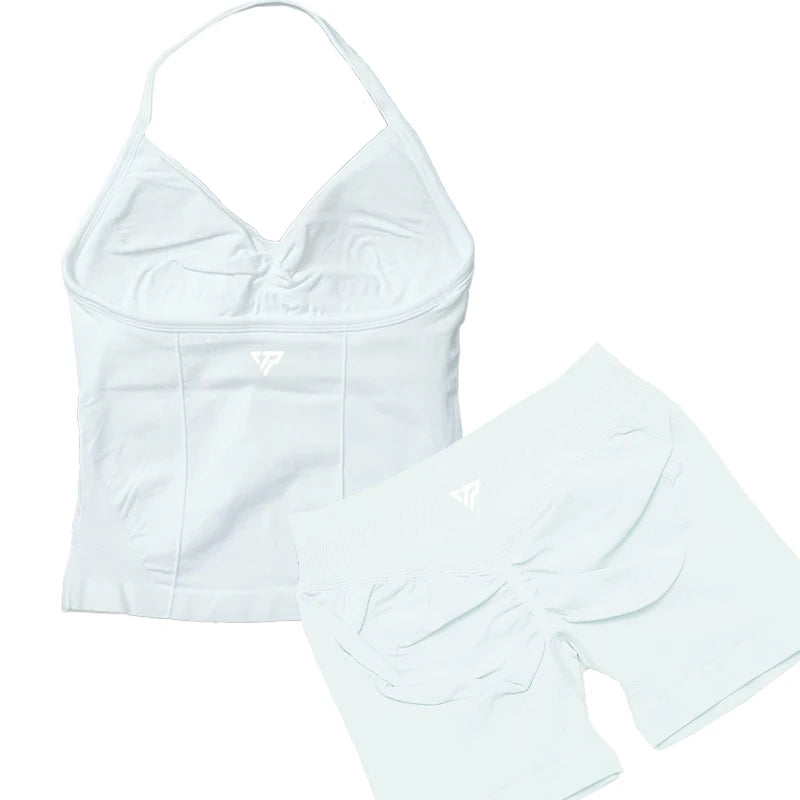 Keep That Pump 2 Piece Sets Shorts Top Womens Outfits Yoga Sets Gym Sets High Quality Seamless Lace-Up Bra Scratch Sports Sets