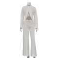 INS Loose Tracksuit Elegant Women Trousres Set Y2K Outfits Long Sleeve Irregular Blouse Top Lace Up Wide Leg Pants Two Piece Set