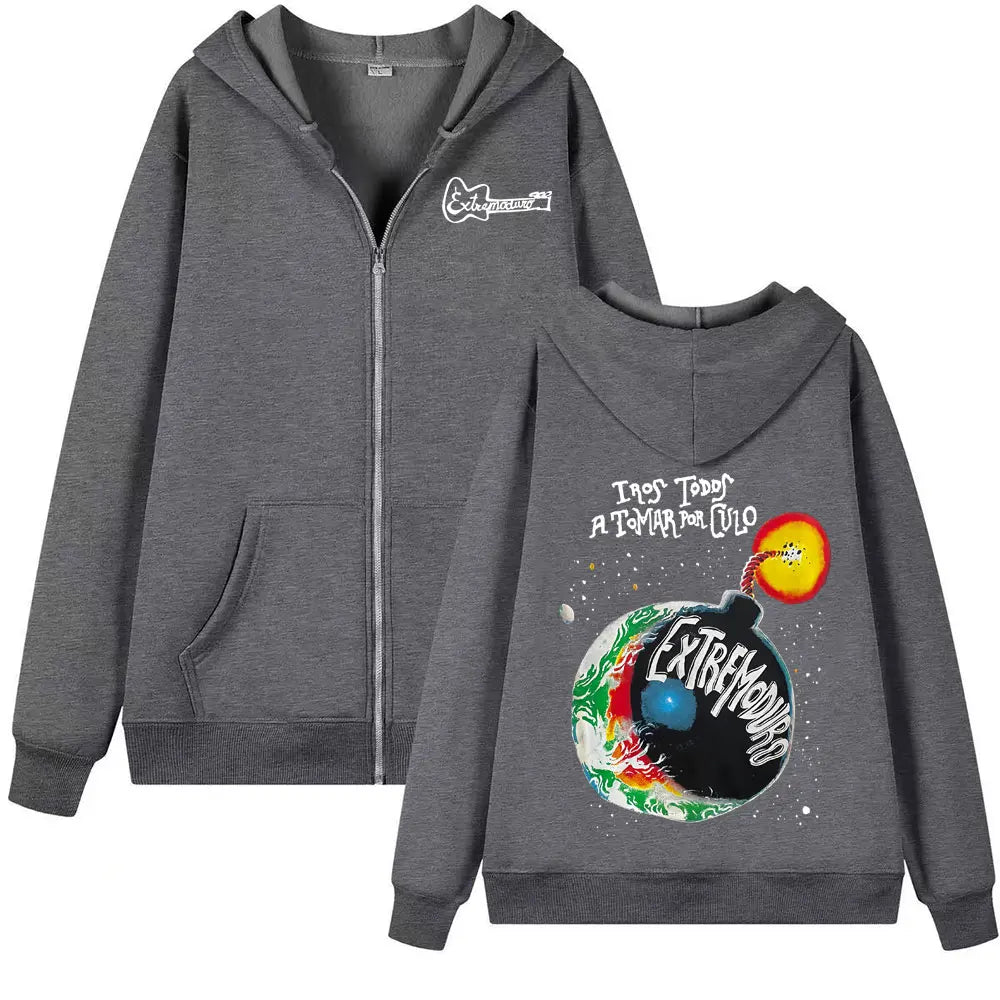 Rock Band Extremoduro Tour 2026 Zip Up Hoodies Men's Fashion Gothic Fleece Sweatshirts Coats Oversized Zipper Hoodie Streetwear