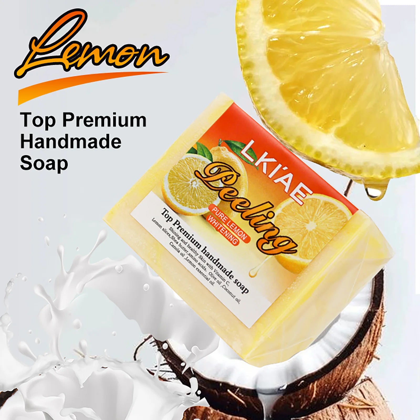 LKIAE Pure Natural Lemon Whitening Soap Bar, Face & Body Cleanser, Oil Control, Remove Acne, Dark Spots, Blackheads, 150g