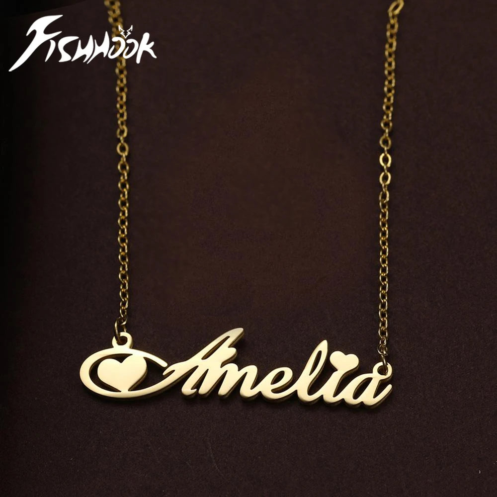 Custom Necklace Name Logo Personalized Pendant Nameplate Gift For Women Men Mother Couple Family Stainless Steel Chain Jewelry