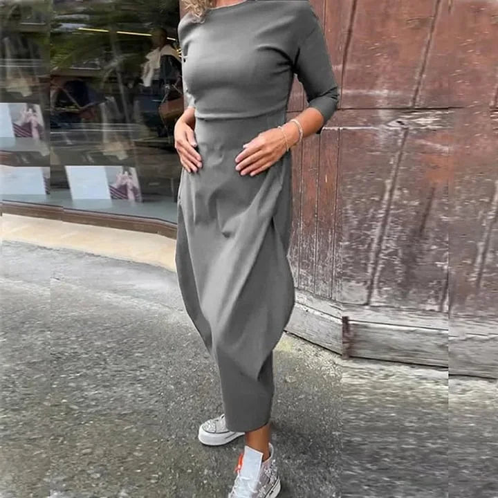 Dress For Women Slouchy Fashion Solid Color Long Dresses Loose Round Neck Long Sleeve Vintage Comfortable Vestidos Para Mujer