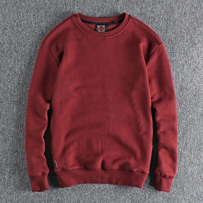 Autumn Winter American Retro Heavyweight Velvet Solid Color Sweatershirt Men's Fashion Pure Cotton Washed Youth Pullover Hoodies