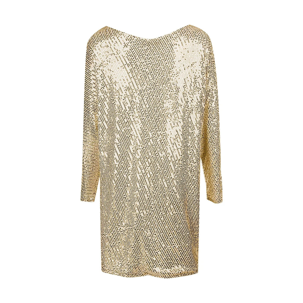 Sequined Party Dresses Women's Sexy One Shoulder Ankle Length Midi Dress Pullover Solid Color Evening Club Party Dress For Women