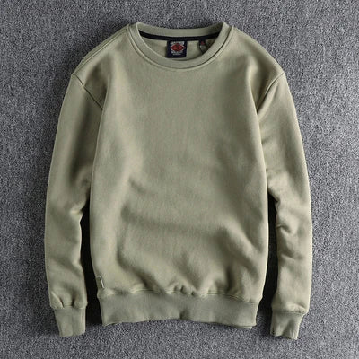 Autumn Winter American Retro Heavyweight Velvet Solid Color Sweatershirt Men's Fashion Pure Cotton Washed Youth Pullover Hoodies