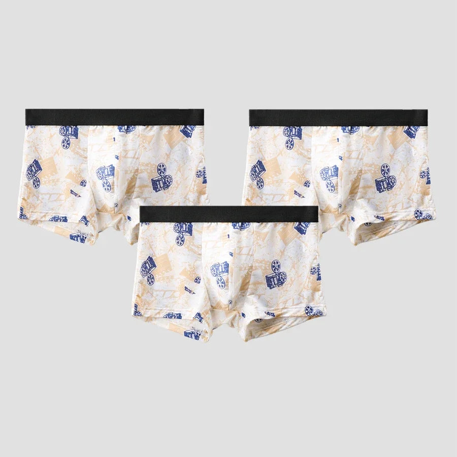 3pc   Men's underwear flat briefs ice silk ultra thin summer breathable personality trend summer boxer pants