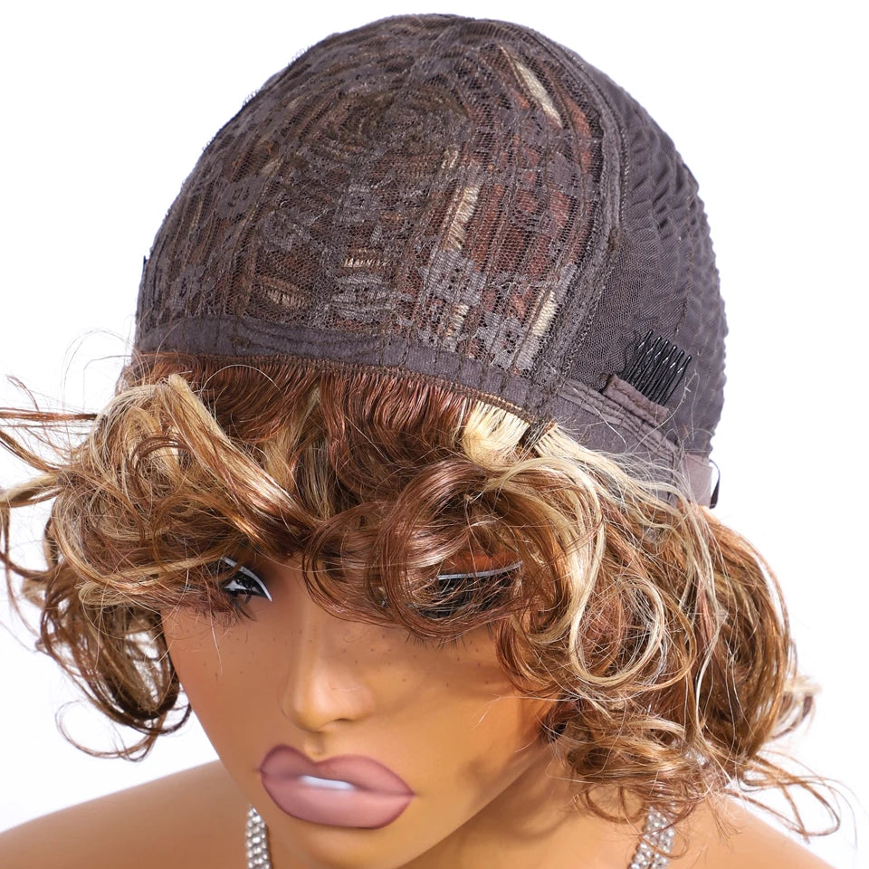 Sleek Brazilian Dream Curly Human Hair Wigs Blond P30/33/613 Short Machine Made Jerry Curly Remy Hair Wigs Water For Black Women