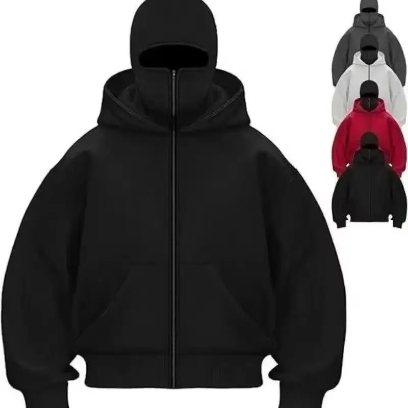 Plain Design Hooded Zip Up Sweatshirt for Men Women Autumn Winter Ins Style Couple Matching