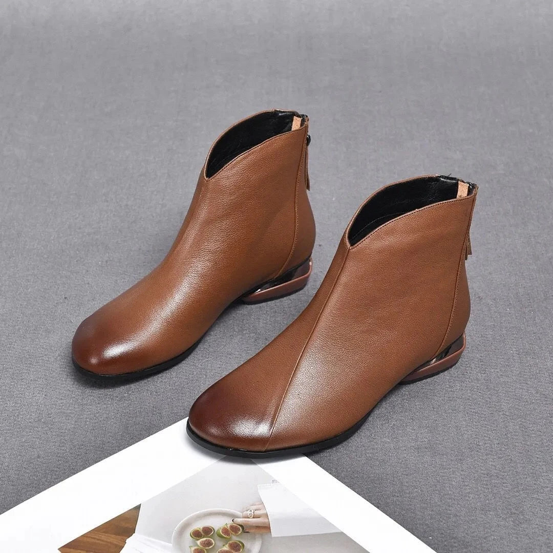 Fashion Ladies Ankle Boots Soft Sole Female Leather Short Boot 2023 New Autumn Winter Warm Plush Low Heel Booties Women Footwear