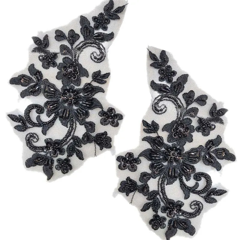 2PCS/Pair,3d Flower Wtih beaded sequined Bodice Applique sewing supplies,Lace Emboridery Sew On Patches For Dresses,Clothing