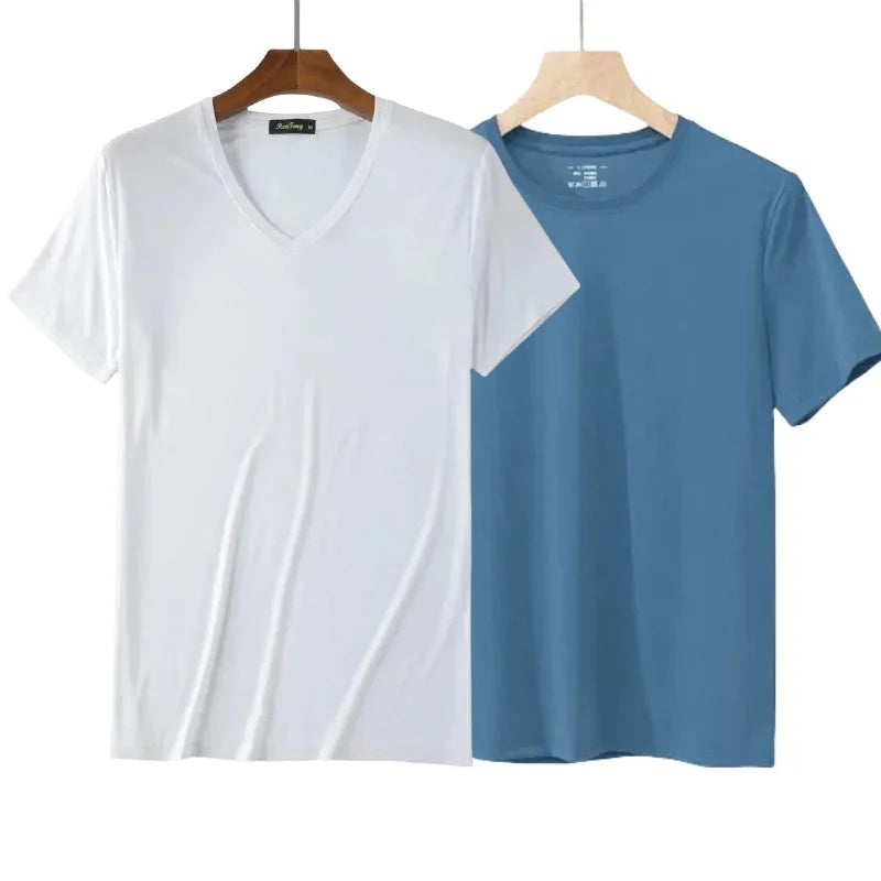 2 Piece Lots 95% Bamboo Fiber T Shirt Men Short Sleeve Tee Solid Color Summer Tops Plain Tshirt Crew Neck White Gym Clothing New