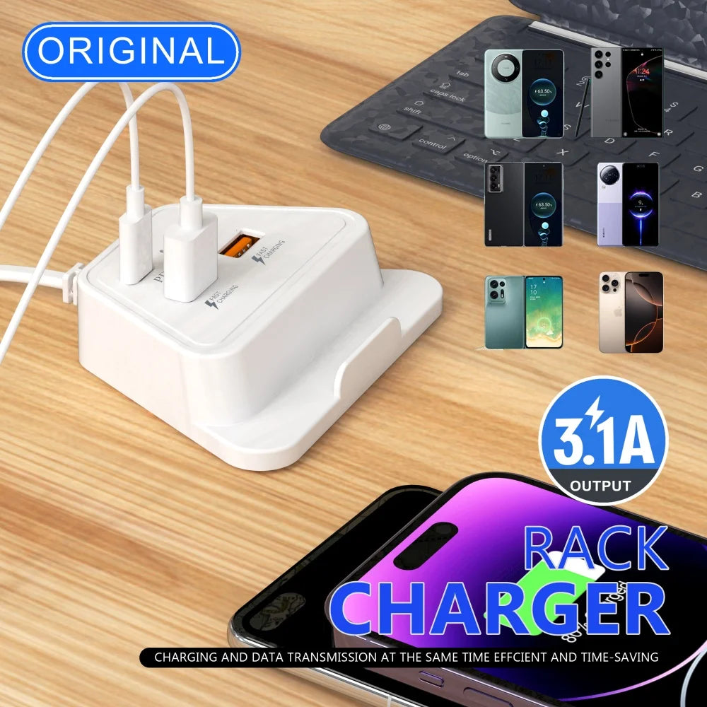 4 in 1 Desktop Charging Station 2PD 2USB Fast Charger Power Strip with EU UK US Plug USB Hub Adapter Socket for Multiple Devices