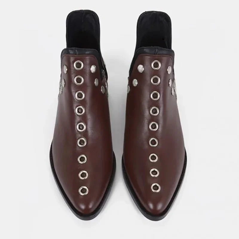 Plus Size43 Ankle Boots Women Autumn Winter New Versatile Pointed Rivet Personalized Short Boots for Women