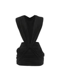 Weird Puss Sexy Cross Ruched Dress Women Deep V-Neck Sleeveless Backless Hollow Patchwork Peach Hip Stretch Slim Party Bodycon