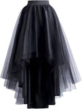 MisShow Gothic Punk Hi-Lo Tulle Maxi Women Skirt Elastic Waist High Low Mesh Net Costume Party Prom Cocktail Long Tutu Dress