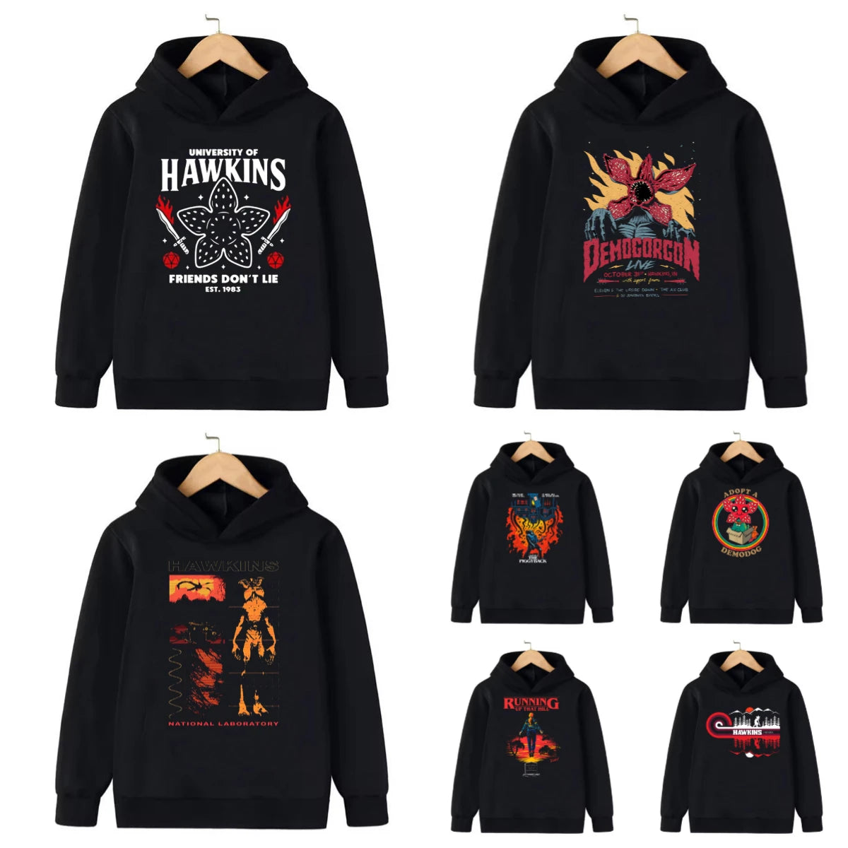 Demogorgon Hawkins Hoodies Kids Cartoon Anime Print Clothes Streetwear Basic Boys Tops Children Sweatshirts