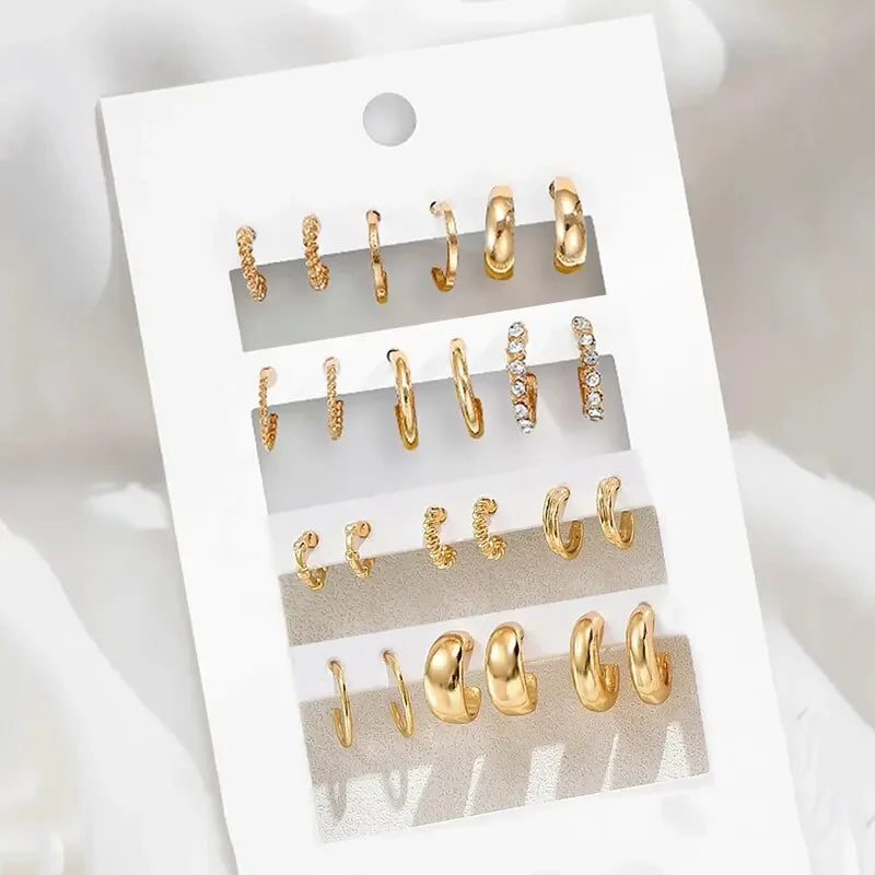 Gold Color Vintage Circle Hoop Earrings for Women Girls Simple Fashion Geometric Drop Earring Set New Trendy Jewelry Party Gifts