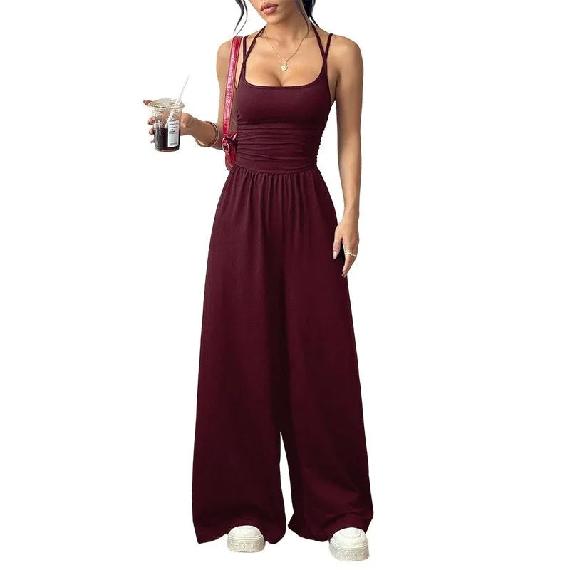 2026 Casual Jumpsuit Simple Style Jumpsuits For Woman Loose Wide Leg Trouser Women's Clothing Home Clothes Sleeveless Sling Silm