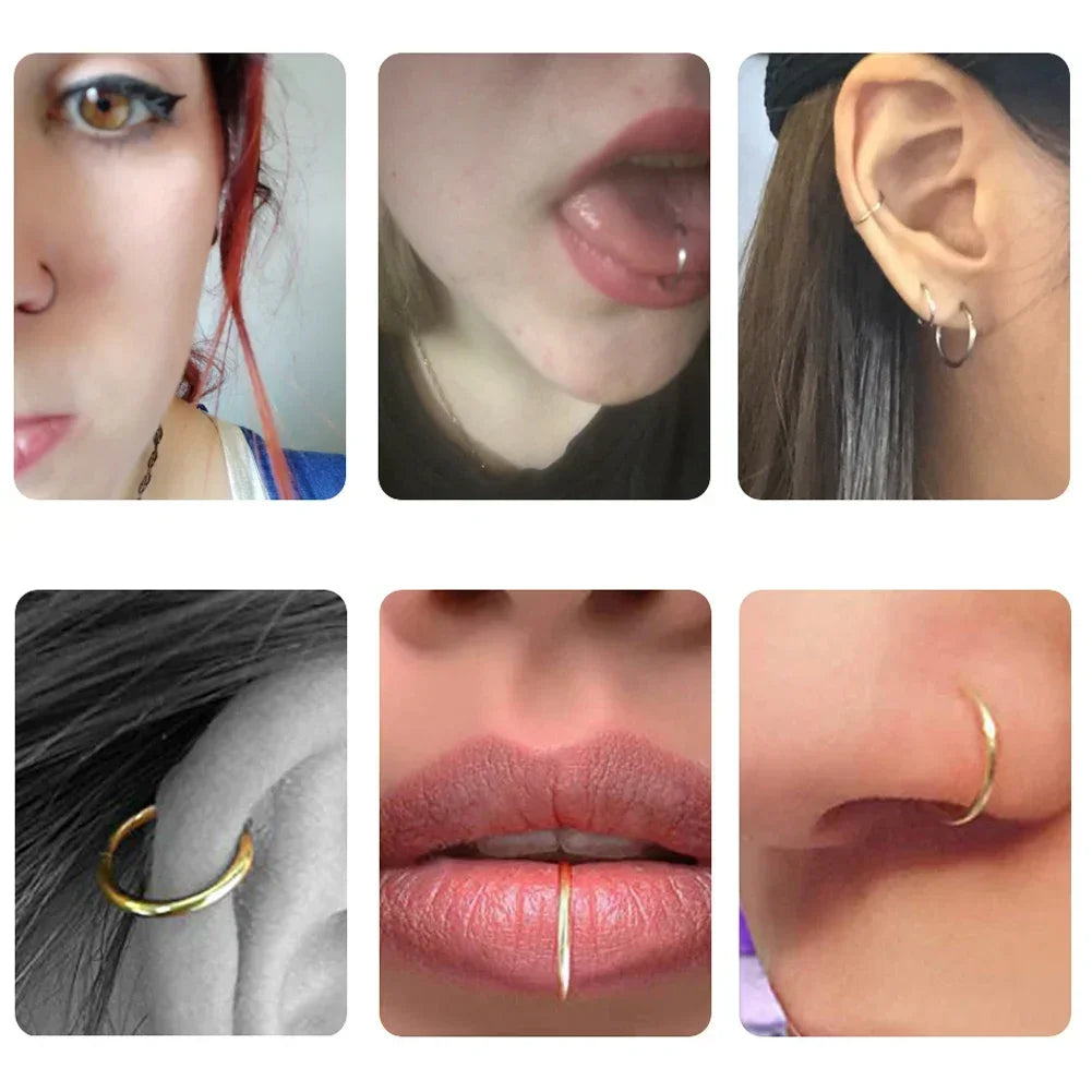 5pc 6/8/10mm Nose Ring Hinged Clicker Segment Nose Rings Helix Cartilage Septum Hoop Surgical Stainless Steel Seamless Earrings
