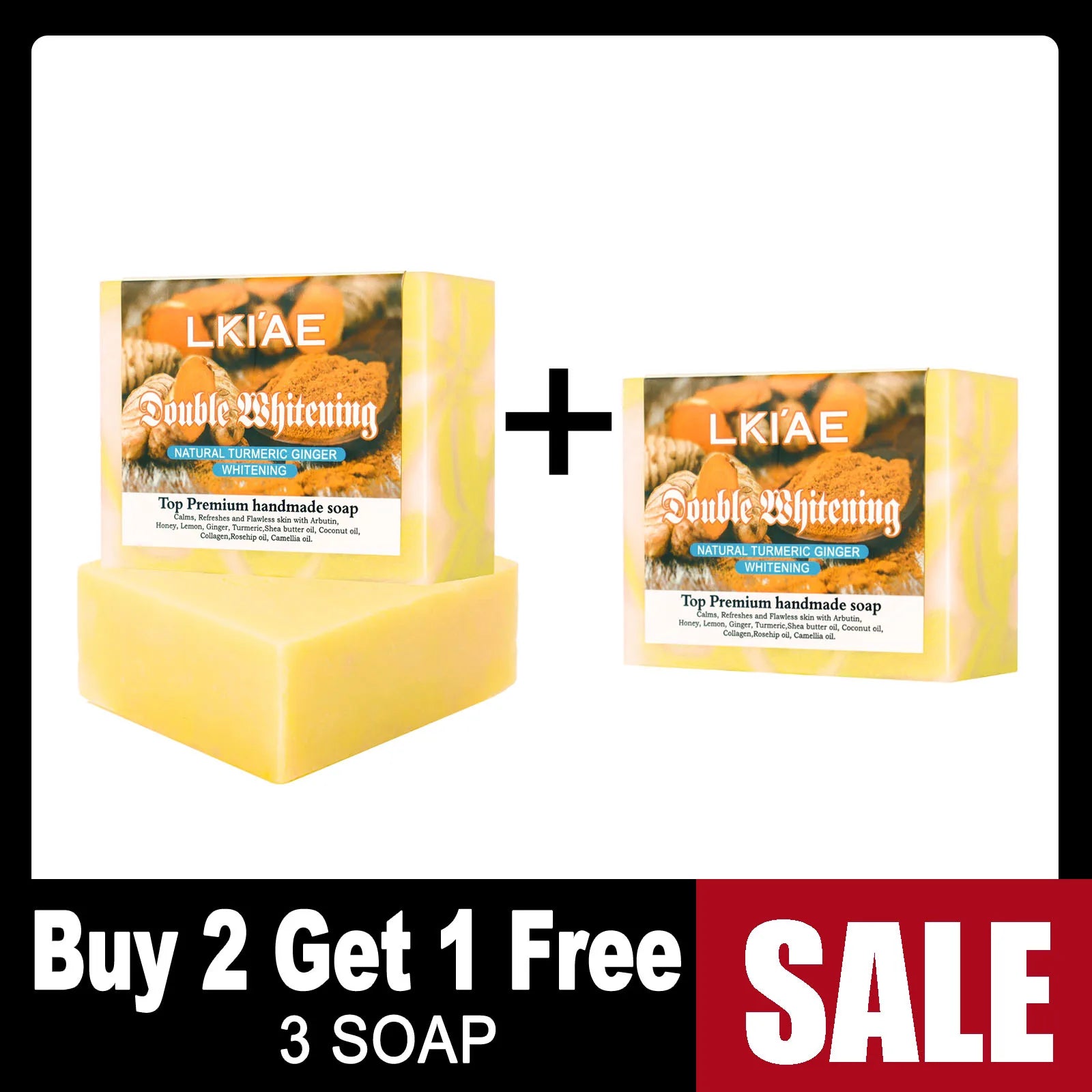 LKIAE Natural Turmeric Whitening Soap Bar, Anti Acne, Dark Spots, Moisturize and Smoothen Skin, With Honey, Glycerin, 150g