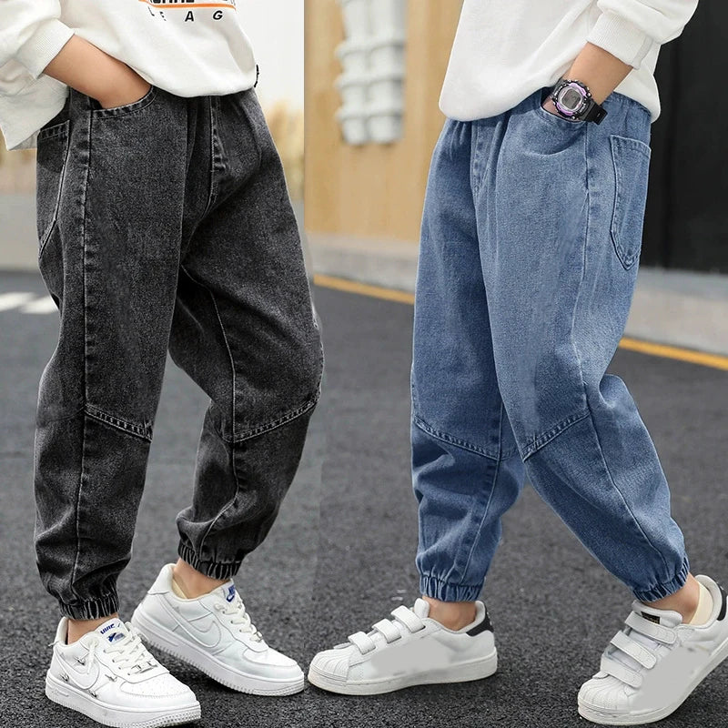 New Spring Autumn Teenage Boys Jeans Fashion Splicing Slim Fit Style Long Denim Pants For 3-12 Years Kids Children Trousers