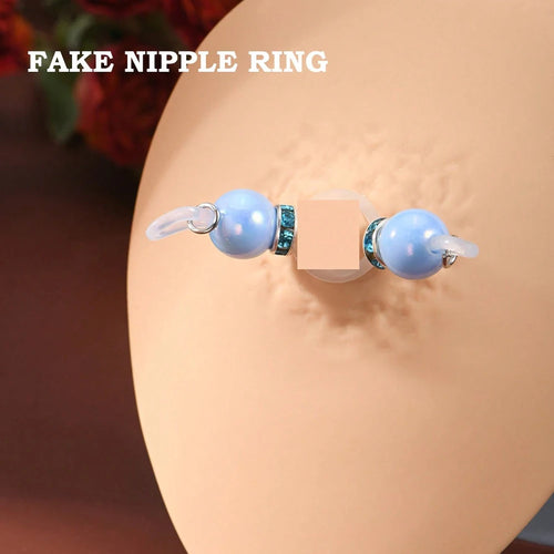 1Pair Fake Nipple Rings,Adjustable Fit Daily Wear Nipple Nooses,8mm Candy Beads, Faux Nipple Piercing Non Pierce Faux Barbells