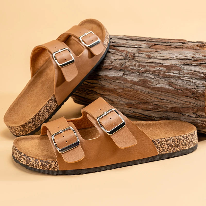 Fashion Classic Unisex Slippers For Men Comfortable Summer Cork Shoes For Men Outdoor Sandals Microfiber Plus Size 36-46