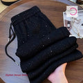American style black all over the sky rhinestone wide-leg pants women's summer new fashion high waist straight casual pants.
