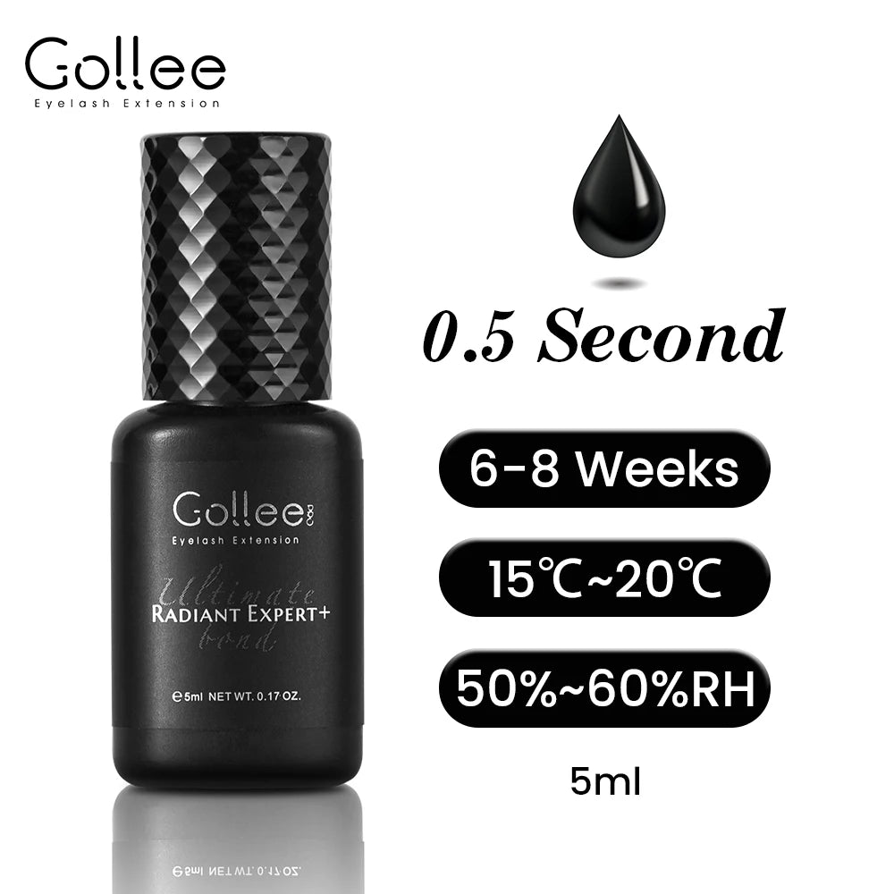 Gollee 0.5s Fast Drying Eyelash Extensions Glue 5ml Lashes Glue 6-8 Weeks Lasting Waterproof Salon Professional Eyelashes Makeup